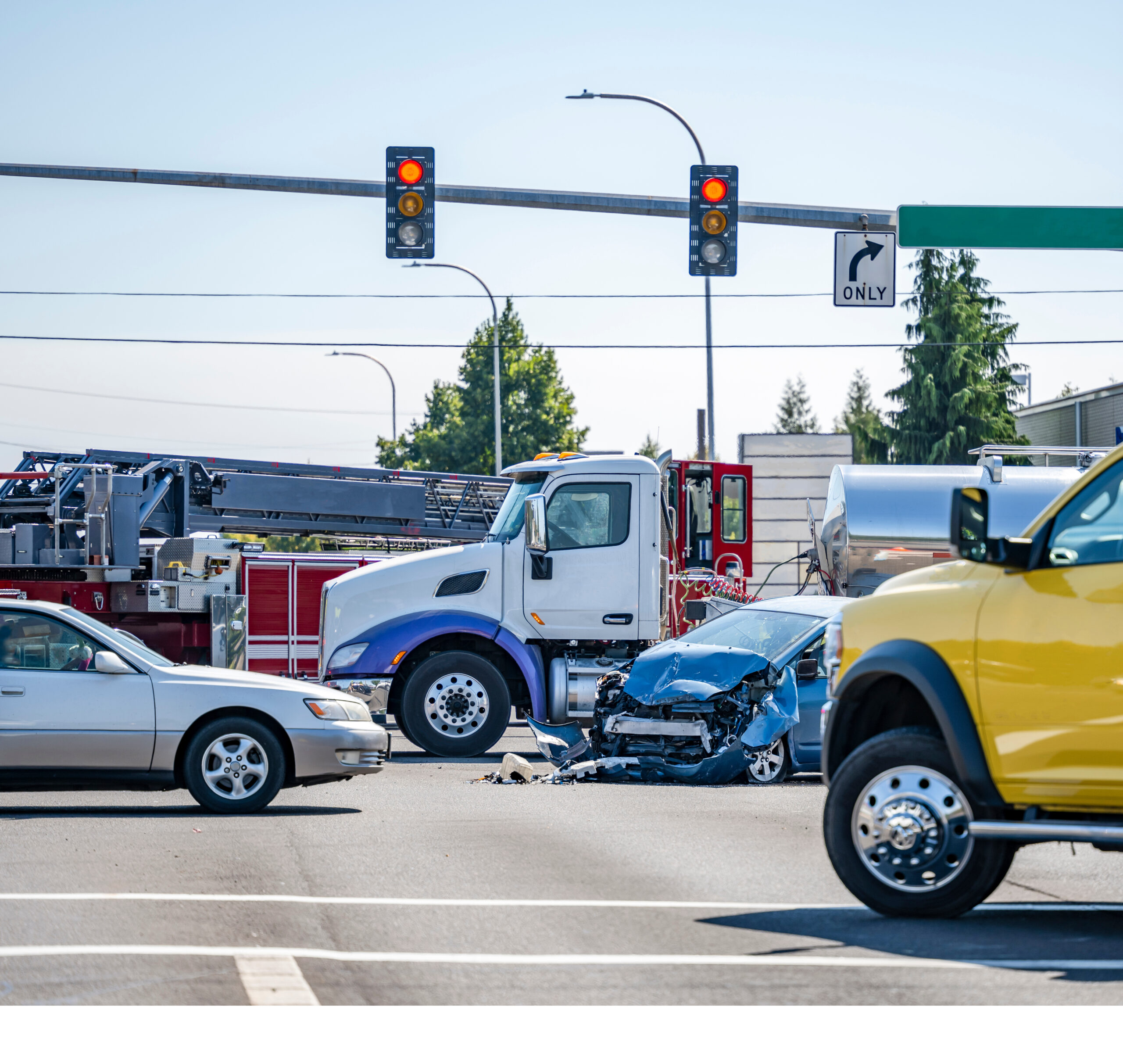 Intersection Accident Involving A Car And A Big Rig Semi Truck W